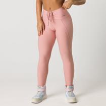 Calça Legging Feminina Cadarço Rosa Tecido Canelado Calça Legging Feminina Cadarço Rosa Tecido Canelado