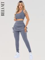 Calça Legging feminina com saia tapa bumbum suplex esportiva academia luxo