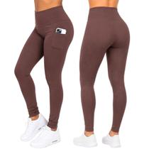 Calça Legging Feminina Cós Alto Com Bolso Zero Transparência Academia Bella Creative Calça Legging Feminina Cós Alto Com Bolso Zero Transparência Academia Bella Creative