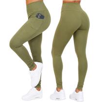 Calça Legging Feminina Cós Alto Com Bolso Zero Transparência Academia Bella Creative