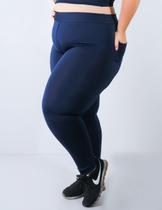 Calça Legging Feminina Plus Size Azul Marinho com Bolsos