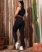 Calça Legging Feminina Suplex Flanelada Preta Academia Fitness Leg Influencer