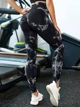 Calça legging, feminina, tamanho unico, preto com detalhes em branco Calça legging, feminina, tamanho unico, preto com detalhes em branco