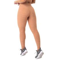 Calça Legging Fitness Academia Jacquard Textura Castanho Claro