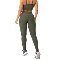Calça Legging Fitness Academia Jacquard Textura Verde Militar Calça Legging Fitness Academia Jacquard Textura Verde Militar