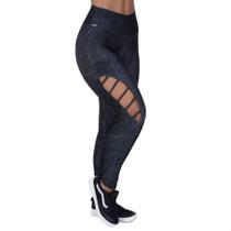 Calça legging fitness cirrê estampado detalhe tiras vazada perna orbis - verde Calça legging fitness cirrê estampado detalhe tiras vazada perna orbis - verde