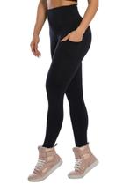 Calça Legging Fitness Com Bolsos Laterais Cintura Alta Poliamida