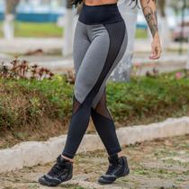 Calça Legging Fitness com Cintura Alta Com Recortes em Tela de Poliamida Fitmoda Calça Legging Fitness com Cintura Alta Com Recortes em Tela de Poliamida Fitmoda