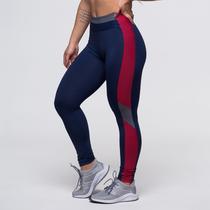 Calça Legging Fitness Dily Poliamida Azul Marinho com Recortes Cinza e Vermelho Sem Transparência Para Academia Calça Legging Fitness Dily Poliamida Azul Marinho com Recortes Cinza e Vermelho Sem Transparência Para Academia
