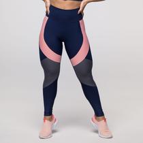 Calça Legging Fitness Dily Poliamida Azul Marinho com Recortes Mergê e Cinza Sem Transparência Para Academia Calça Legging Fitness Dily Poliamida Azul Marinho com Recortes Mergê e Cinza Sem Transparência Para Academia