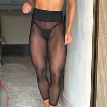 Calça Legging Fitness em Tule Totalmente Transparente - Original - Preto