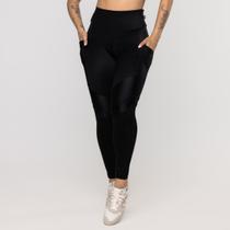 Calça Legging Fitness Feminina Bolso Recortes Poliamida