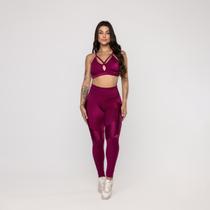 Calça Legging Fitness Feminina Bolso Recortes Poliamida