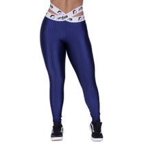 Calça Legging Fitness Feminino Cós Elástico Transpasse Cirrê 3D Alta Orbis-MARINHO