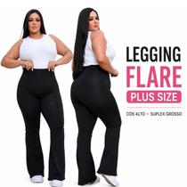 Calça Legging Flare Plus Size Feminina Suplex Grossa Cós Alto Boca de Sino Bailarina Não Transparente do G1 ao G3 Calça Legging Flare Plus Size Feminina Suplex Grossa Cós Alto Boca de Sino Bailarina Não Transparente do G1 ao G3