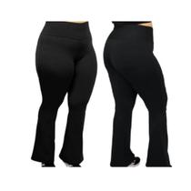 Calça Legging Flare Plus Size Leg Boca De Sino Bailarina Zero Transparência Cós Alto