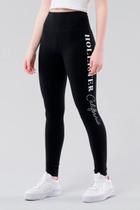Calça Legging H Preto Logo em Silk Branco em algodão