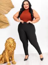 Calça Legging Lisa Básica Suplex Flanelada Interna Preta Feminina Moda Plus Size G1.G2.G3 Extra GG