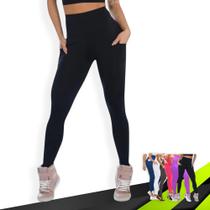 Calça Legging LISA com BOLSOS Leg Fitness Academia Corrida Cintura Alta Feminina 1057