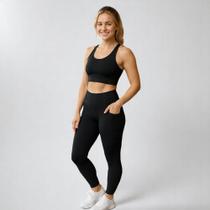 Calça Legging LISA com BOLSOS Leg Fitness Academia Corrida Cintura Alta Feminina 1057