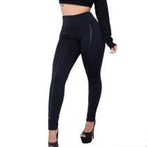 Calça Legging Malha Crepe com Detalhe em Cirrê e Cintura Alta