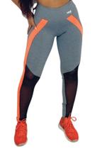 Calça legging mescla com detalhes em laranja e tule