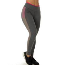 Calça Legging Mescla com Grade Lateral Neon 4501