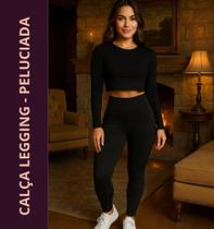 Calça Legging Peluciada Feminina Inverno Cós Alto Modeladora Zero Transparência Fitness e Casual