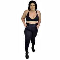 Calça Legging Plus Size Athletic Power com Bolso Preto Calça Legging Plus Size Athletic Power com Bolso Preto