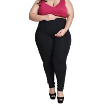 Calça Legging Plus Size Gestante Preta Reforçada Linda Gestante