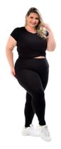 Calça Legging Plus Size Tecido Grosso Modelador Cós Largo Empina Bumbum