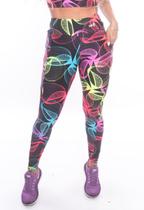 Calça legging poliamida com bolso ondas coloridas