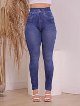 Calça Legging Premium Cintura Alta Fake Emita Jeans Blue Tendencia- Azul