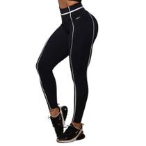Calca Legging Queens Empina Bumbum Preta com Branco Moving