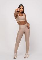 Calça Legging Suplex Canelada Brilho Básica Bege Salvatore