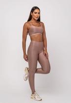 Calça Legging Suplex Canelada Brilho Básica Marrom Salvatore