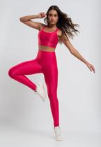 Calça Legging Suplex Canelada Brilho Básica Rosa Salvatore Fashion