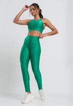 Calça Legging Suplex Canelada Brilho Básica Verde Salvatore