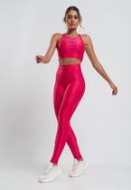 Calça Legging Suplex Canelada com Brilho e Recortes Rosa Salvatore Fashion