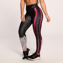 Calça Legging Suplex Estampado Preta Branco e Rosa Challenge
