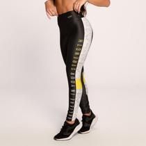 Calça Legging Suplex Estampado Preto Branco e Amarelo Believ