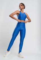 Calça Legging Suplex Wonder Gloss Com Recortes Azul Salvatore Fashion