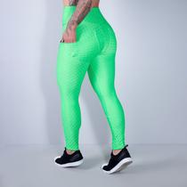 Calça Legging Verde de Poliamida Texturizada com Bolsos