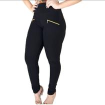 Calça Leggings Montaria Cintura Auta Com Dois Bolsos Com zíperes Tecido Gorgurão/gogurinho