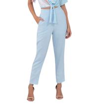 Calça Linho Alfaiataria Com Bolsos Tamanho:Mcor:AZUL BEBE