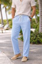 Calça Linho Leve Bege Masculina Praia Cordão Ajustável Premium Alta Qualidade