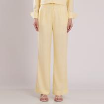 Calça Linho Wide Leg Alfaiataria Miss Joy 8470 Amarelo Cor:AmareloTamanho:42