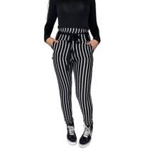 Calça Listrada Fristyle Skinny Feminina Amarração Cintura Alta