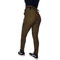 Calça Listrada Fristyle Skinny Feminina Amarração Cintura Alta Calça Listrada Fristyle Skinny Feminina Amarração Cintura Alta