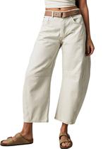 Calça loveimgs Jeans Cropped de Cintura Média com Pernas Largas Marfim XS Calça loveimgs Jeans Cropped de Cintura Média com Pernas Largas Marfim XS